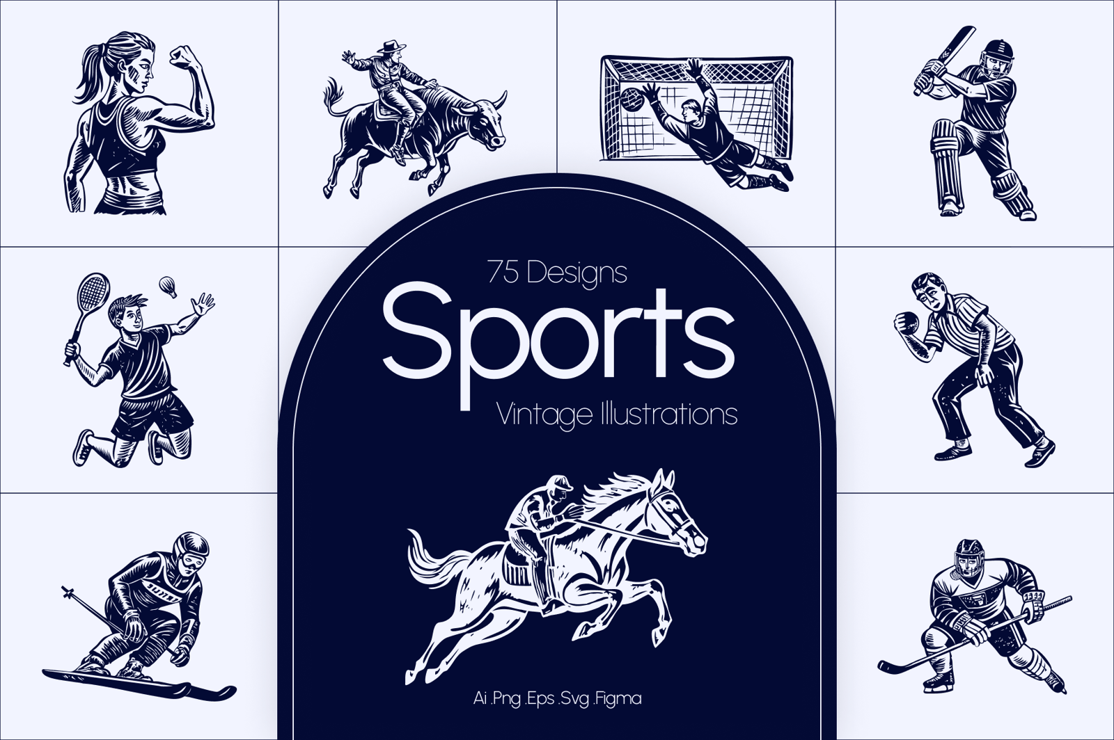 Vintage Sports Illustration Set