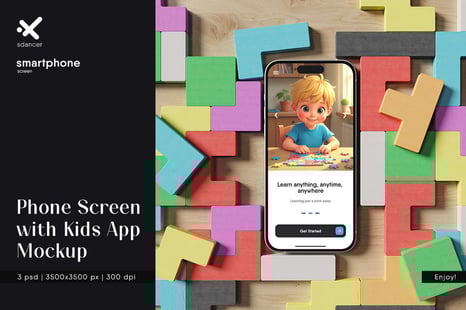 Phone Screen with Kids App Mockup - Device Mockups