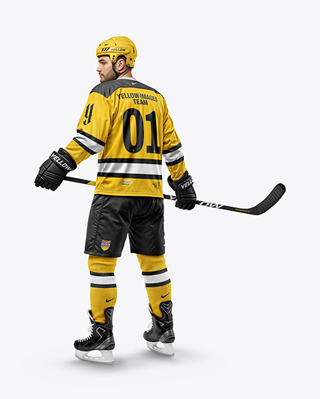 Man Wearing Full Ice Hockey Kit Mockup - Back view - Kit mockup psd