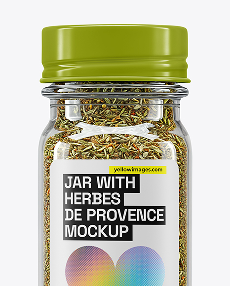 Square Glass Jar with Herbes de Provence Mockup