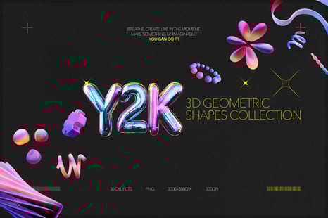 Y2K 3D Geometric Shapes Collection - Design Elements