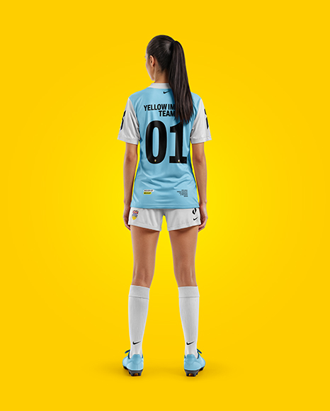 Female Soccer Player Wearing Jersey and Shorts Mockup