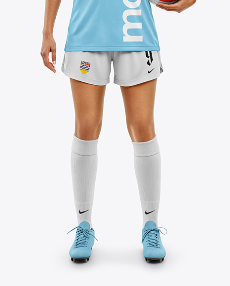 Woman Wearing Soccer Jersey and Shorts Mockup