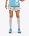 Woman Wearing Soccer Jersey and Shorts Mockup