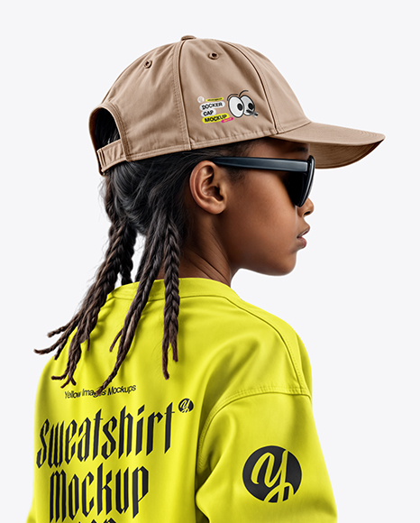 Black Boy with Braids Wearing Sweatshirt and Baseball Cap Mockup