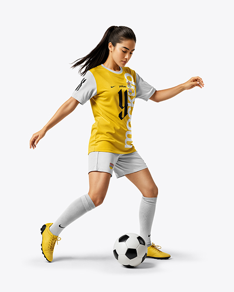 Woman Wearing Soccer Jersey and Shorts Mockup - Collar mockup