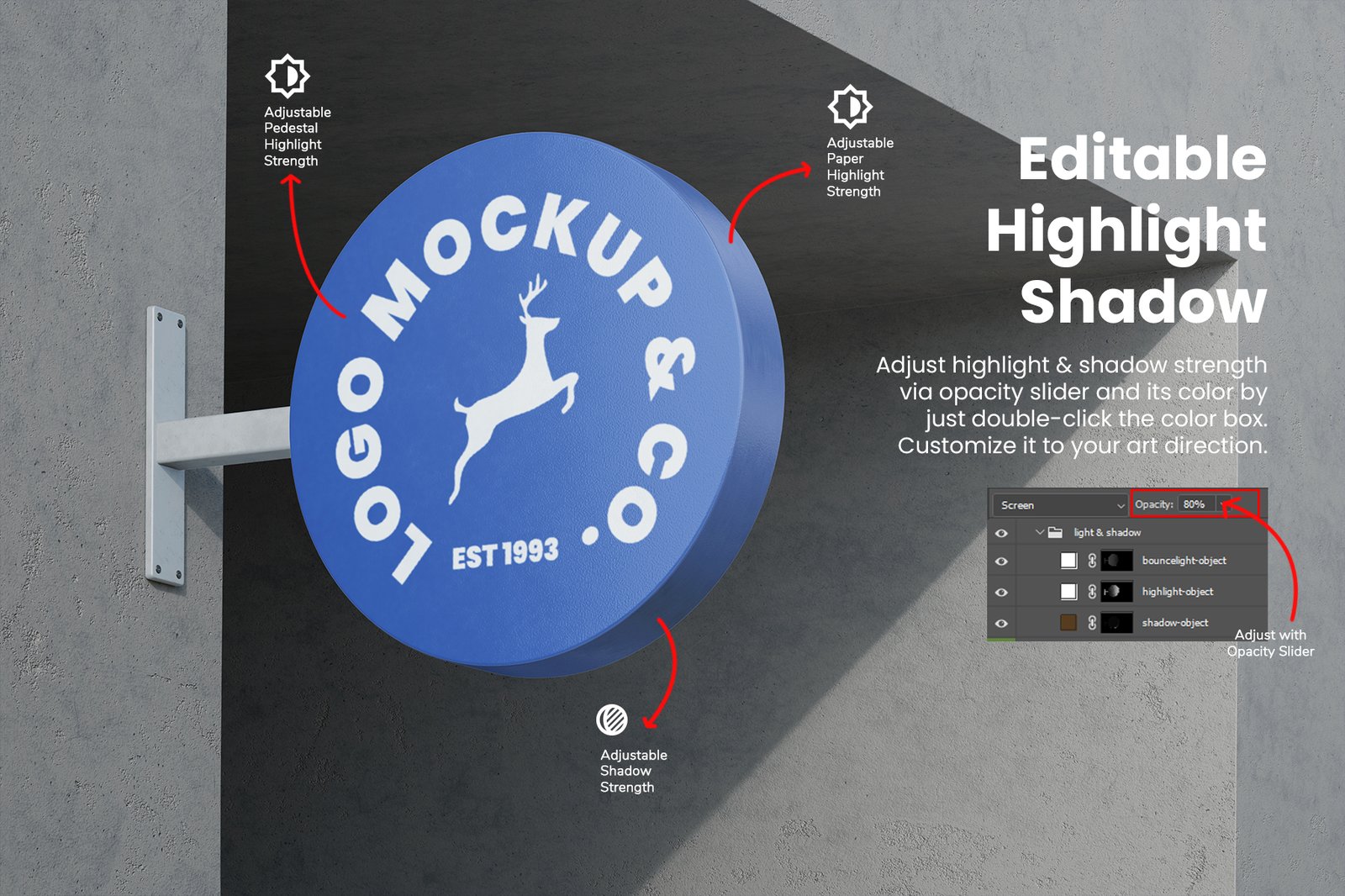 Round Shop Sign Wall Mounted PSD Mockup Set