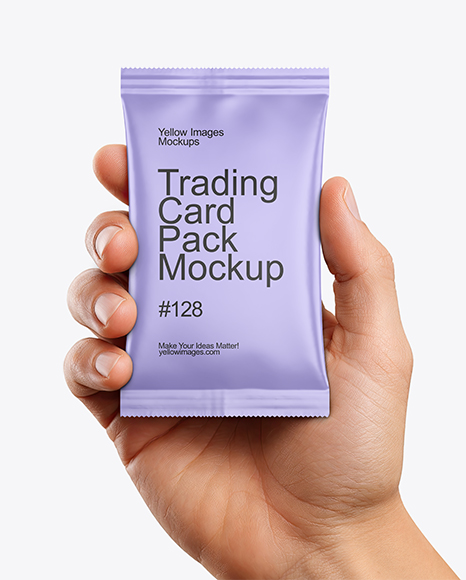Matte Trading Card Pack in a Hand Mockup
