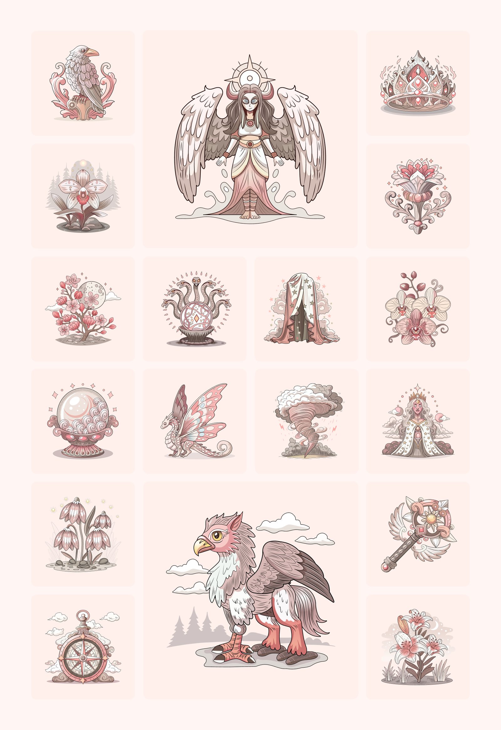 Decorative Fantasy Illustration Art Set