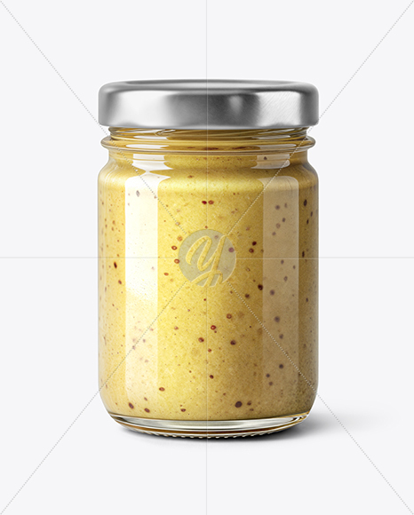 Clear Glass Jar with Dijon Mustard Mockup
