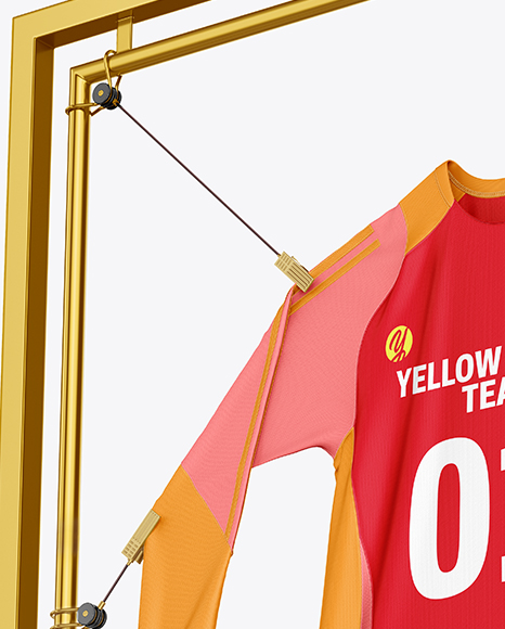Training Long Sleeve Jersey Hanging on a Hooked Frame Mockup