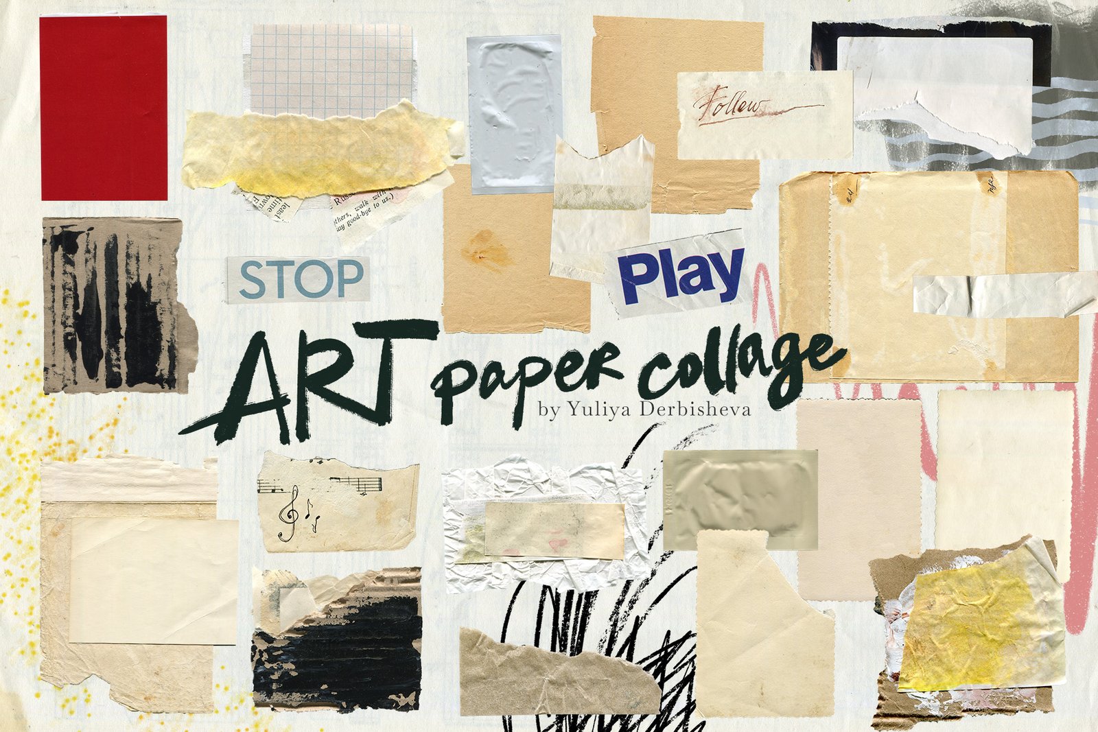 Art Paper collage Vintage &amp; Modern Overlay Textures, Torn, ripped, cutout elements scraps