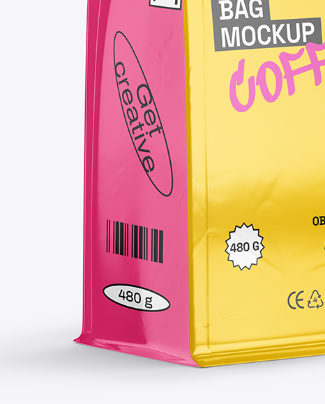 Glossy Coffee Bag Mockup - Half Side view