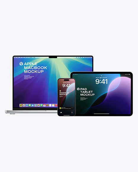 Apple Macbook with iPhone and iPad Mockup - Mockups
