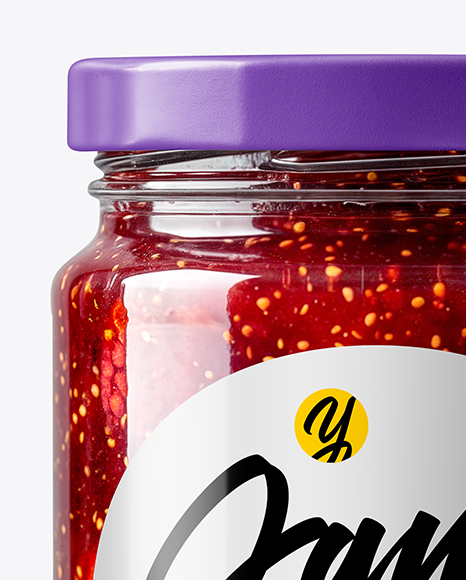 Clear Glass Jar with Mixed Fruits Jam Mockup
