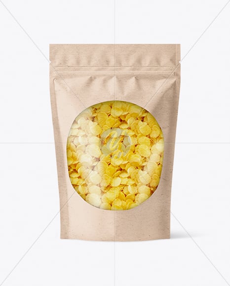 Kraft Stand-up Pouch w/ Corn Flakes Mockup