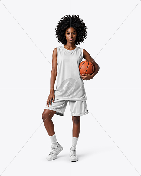 Female Basketball Player Wearing Jersey and Shorts Mockup