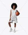 Female Basketball Player Wearing Jersey and Shorts Mockup