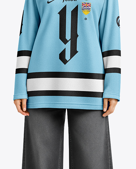 Woman Wearing Ice Hockey Jersey Mockup