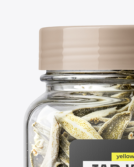 Square Plastic Jar with Sage Herb Mockup