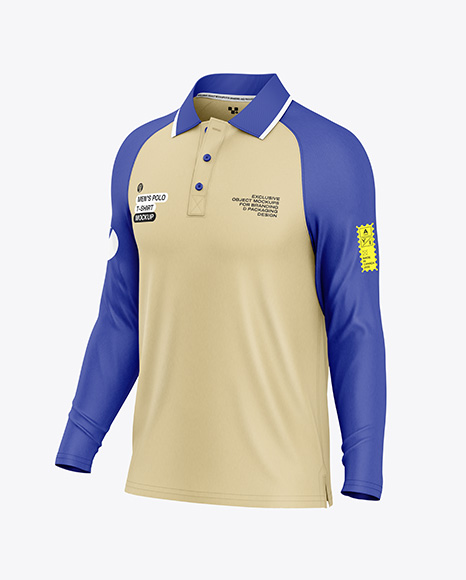 Men's Raglan Long Sleeve Polo Shirt Mockup - Half Side View - Women's+Polo+PSD+Mockup+Half+Side+View+-+Women's+Polo+PSD+...