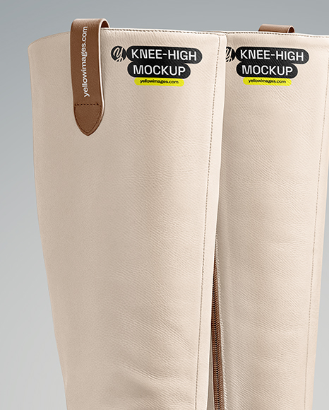 Pair of Women's High-Knee Boots on Shoe Box Mockup