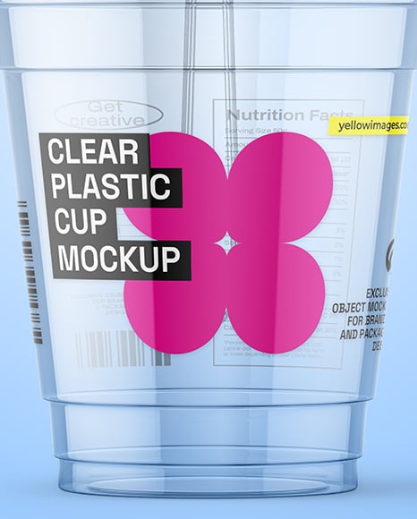 Clear Plastic Dessert Cup with Fork Mockup