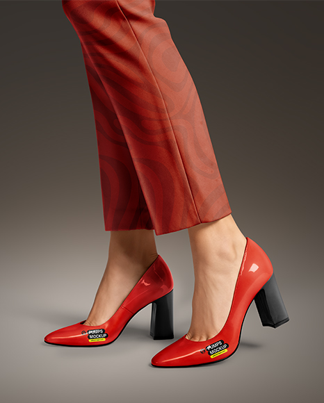 Block Heel Pumps on Woman's Legs with Pants Mockup