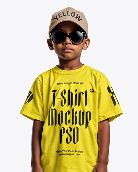 Black Boy Wearing Oversize T-Shirt and Baseball Cap Mockup