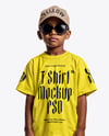 Black Boy Wearing Oversize T-Shirt and Baseball Cap Mockup