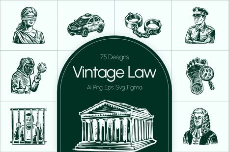 Vintage Law Icons Set - Graphics