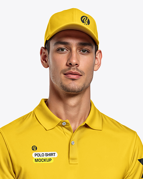 Young Man Wearing Polo Shirt and Baseball Cap Mockup