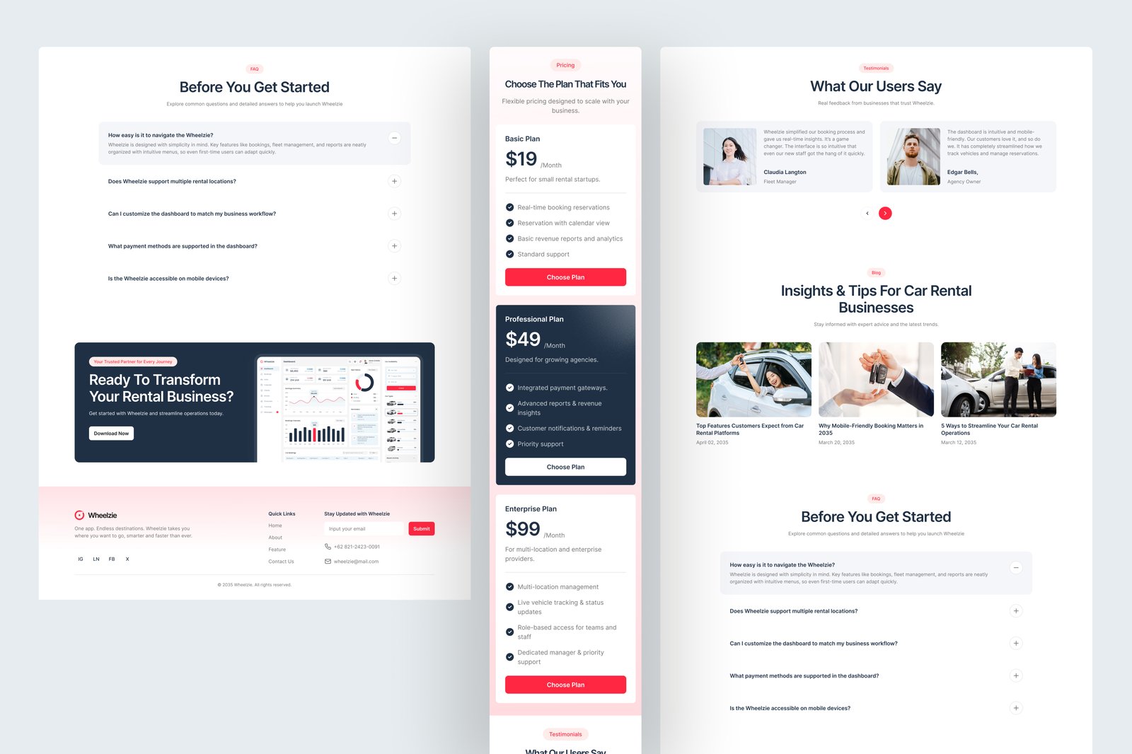 Wheelzie – Car Rental SaaS Website UI Figma Template