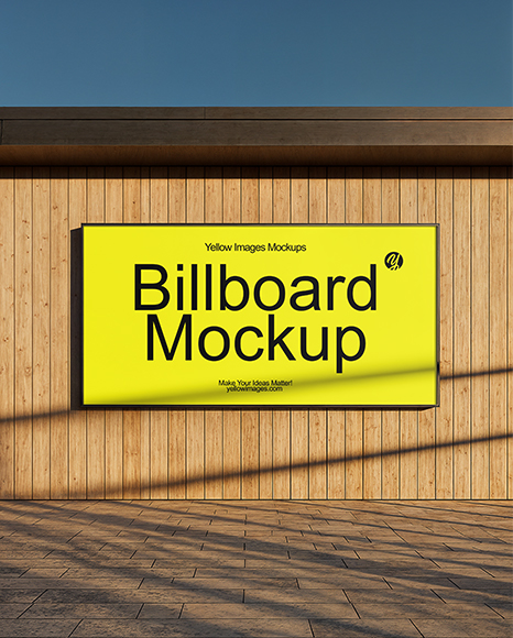 Billboard on a Wall with Wooden Slats Mockup - Wall frame mockup