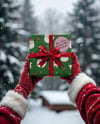 Christmas Gift Box in Santa's Hands Mockup