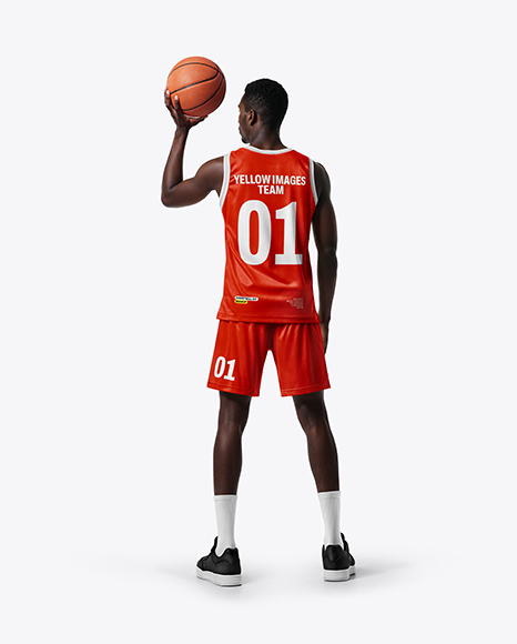 Black Man Wearing Full Basketball Kit Mockup - Baseball+Sleeveless+Shirt+Back+View+Jersey+Mockup+PSD+File+...