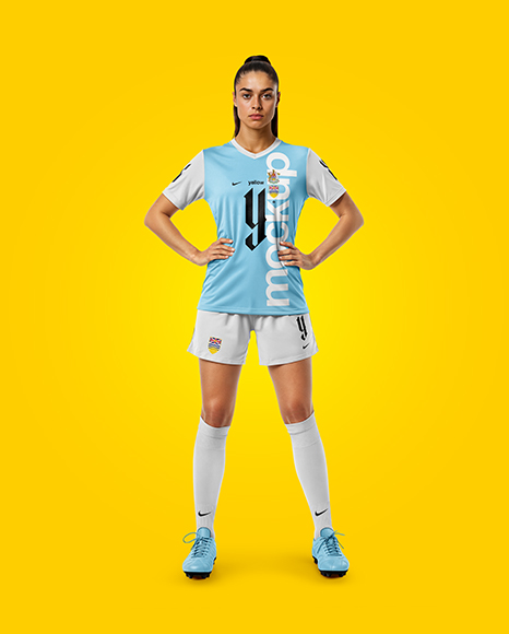 Woman Wearing Soccer Jersey and Shorts Mockup