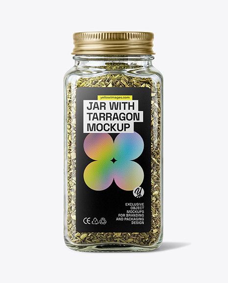 Square Glass Jar with Dried Tarragon Mockup - Realistic mockups