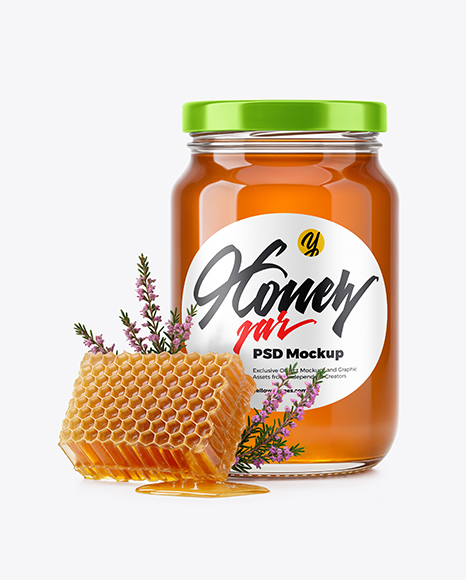 Clear Glass Jar with Heather Honey Mockup - Realistic mockups