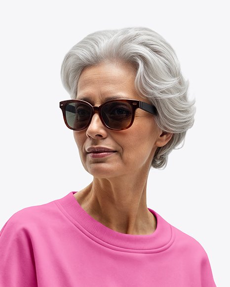 Elderly Woman Wearing Sweatshirt & Sweatpants Mockup