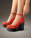 Woman Wearing Wedge Heels Mockup
