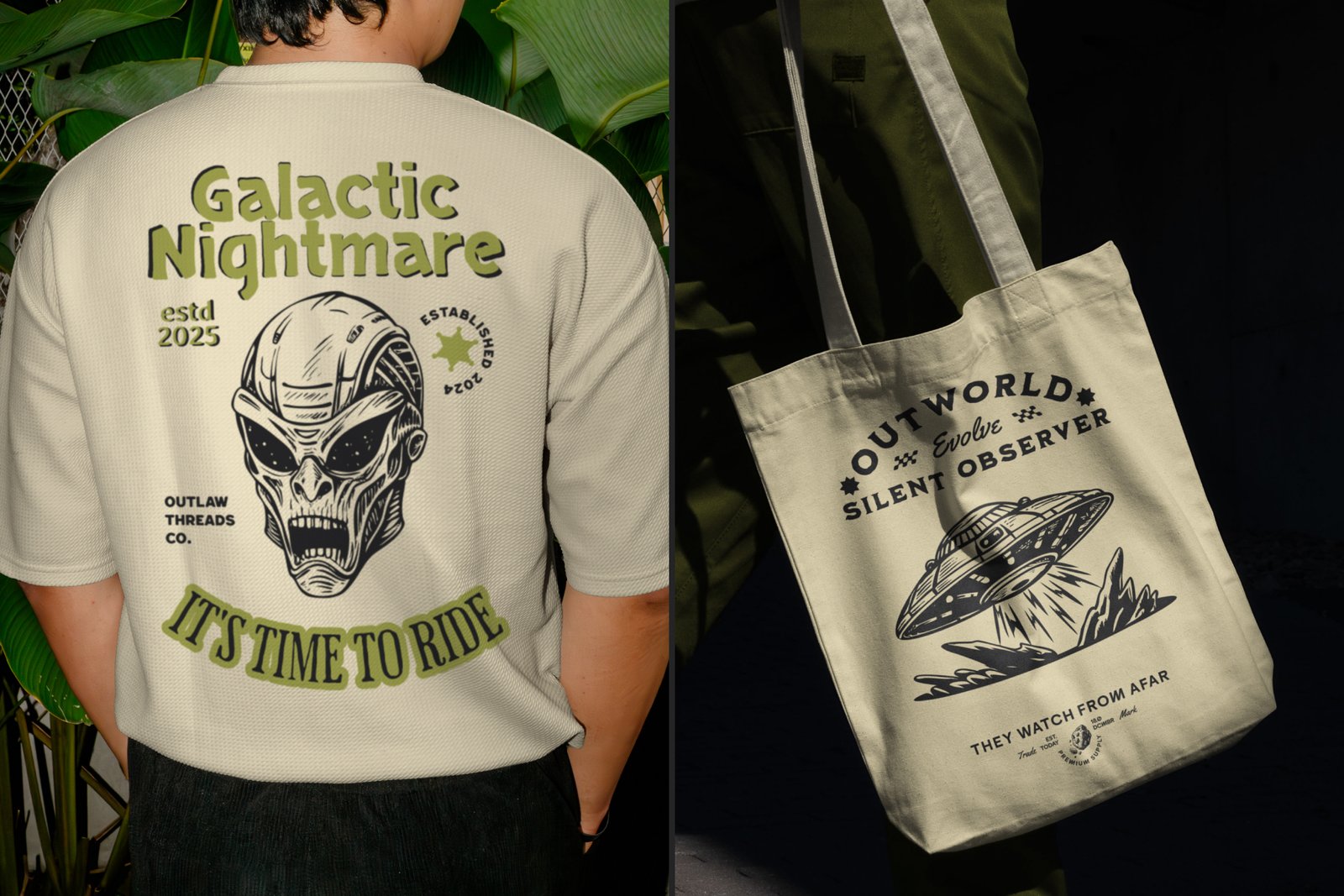 Vintage Alien Illustration Set