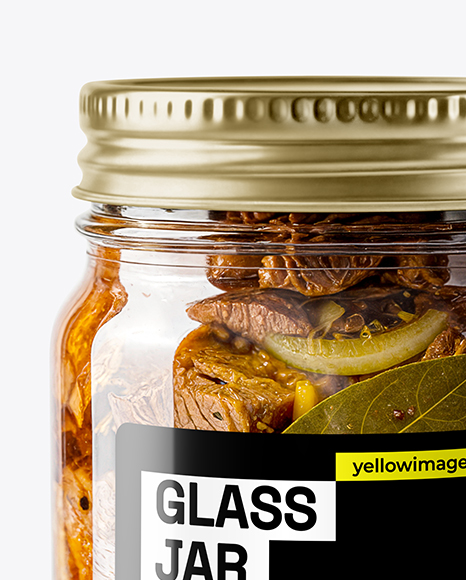 Clear Glass Jar with Canned Stewed Meat Mockup