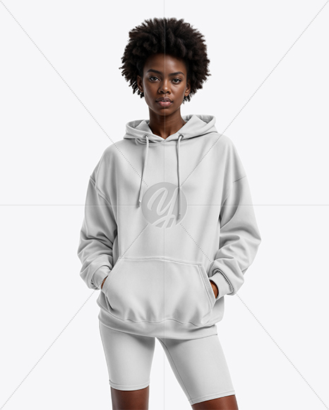 Afro-American Woman Wearing Hoodie and Bike Shorts Mockup