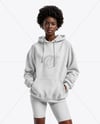Afro-American Woman Wearing Hoodie and Bike Shorts Mockup
