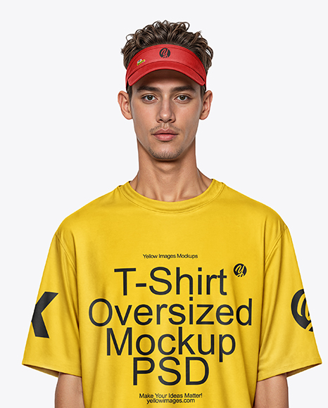 Young Man Wearing Oversized T-Shirt and Visor Cap Mockup