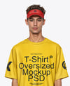 Young Man Wearing Oversized T-Shirt and Visor Cap Mockup