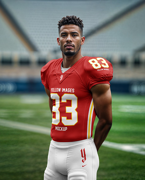A Man Wearing a Full American Football Kit Mockup - Free+Sports+Team+Soccer+Jersey+T-Shirt+Mockup+PSD+-+Good+...