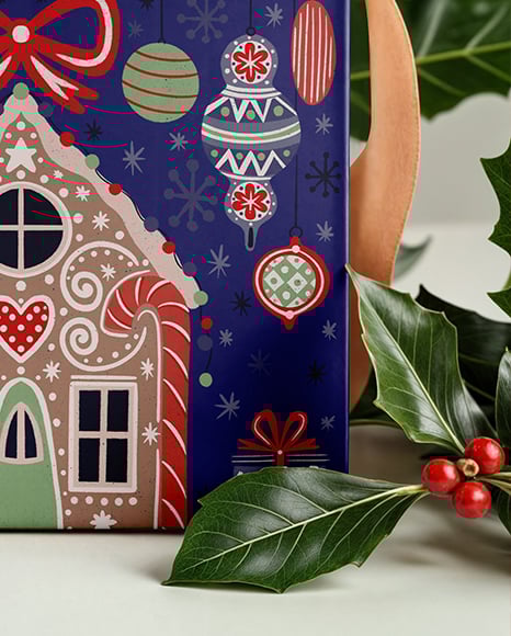 X-mas Gift Box with Bow and Holy Leaf Mockup