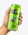 500ml Aluminium Can with Drops in the Hand Mockup